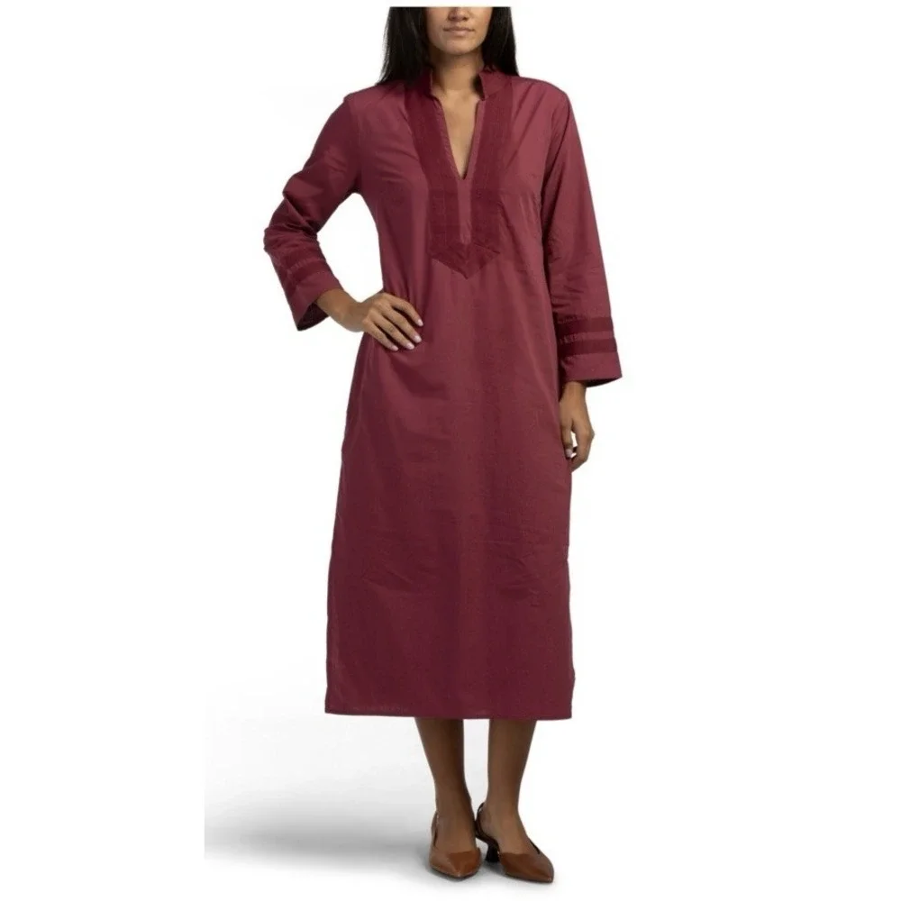 STS Sail to Sable 100% Cotton Maroon Caftan Dress XS Resort Preppy NWT $188 - Picture 15 of 15